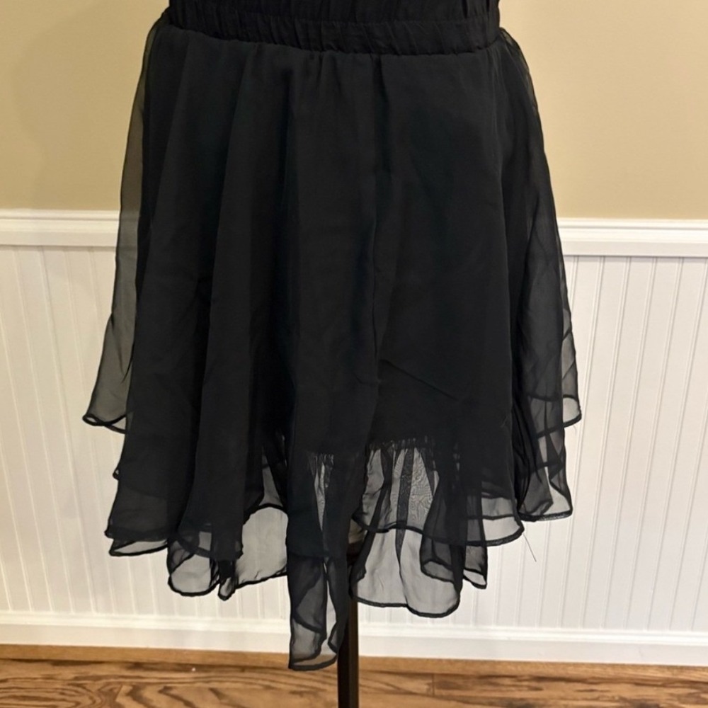 Wrapper‎ Women's Medium Black Chiffon Tiered Ruffle Mini Skirt Vintage